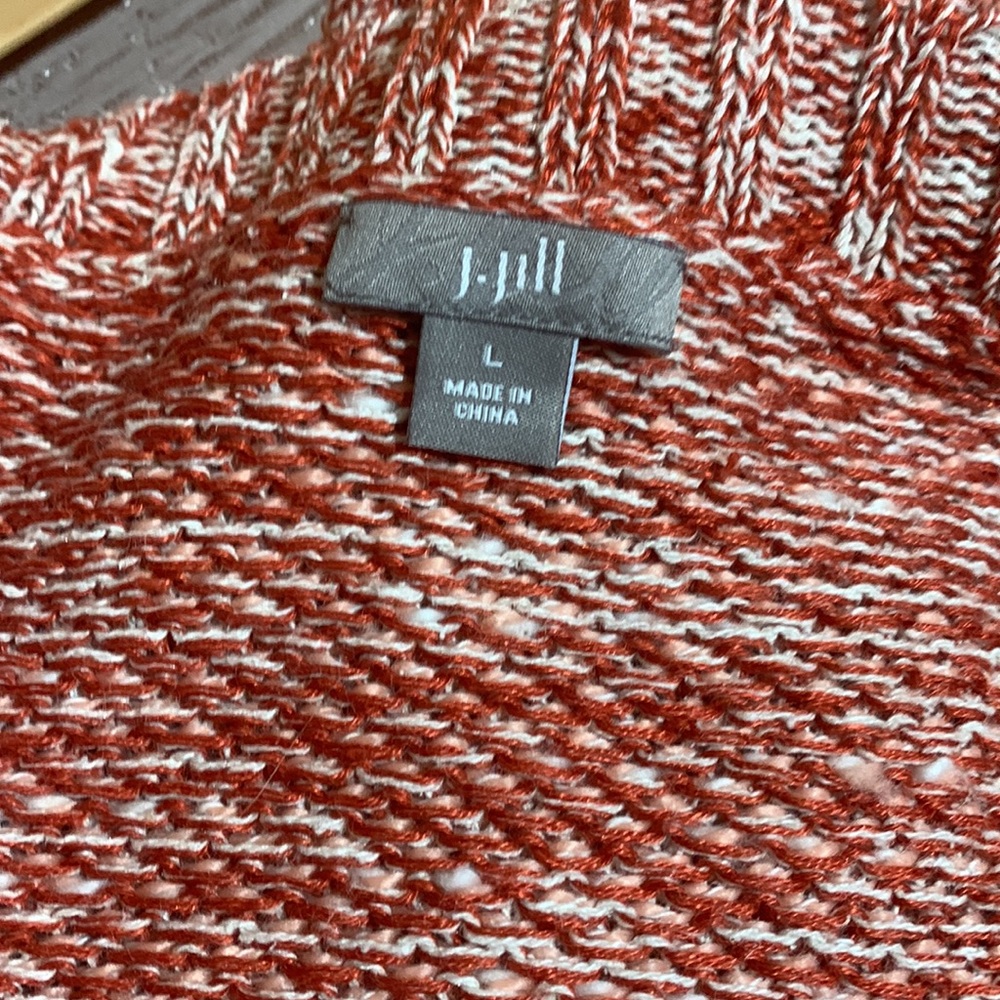 J. Jill Sweater Cardigan L Brown Cream Peach 3/4 Sleeve Linen Silk Cotton - Picture 14 of 16